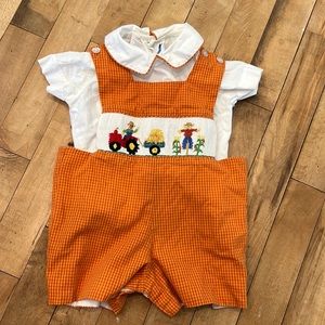 3 month boys fall smocked Jon Jon/ romper